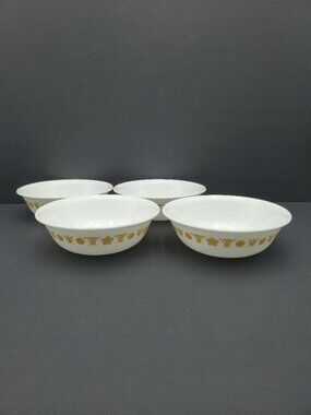 Corelle Butterfly Gold Soup Cereal Bowls Corning Gold Flowers on White Bowls